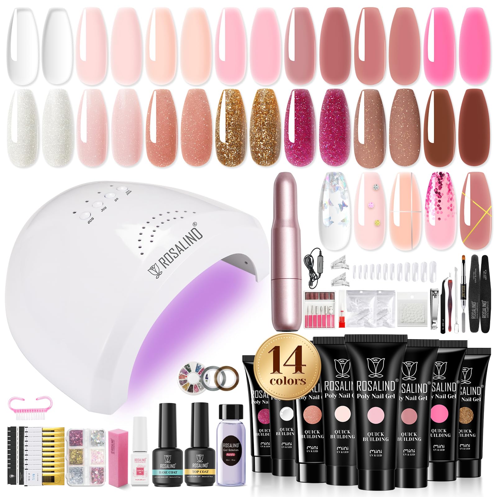 Rosalind Poly Nail Gel Kit contents arranged for at-home nail studio use