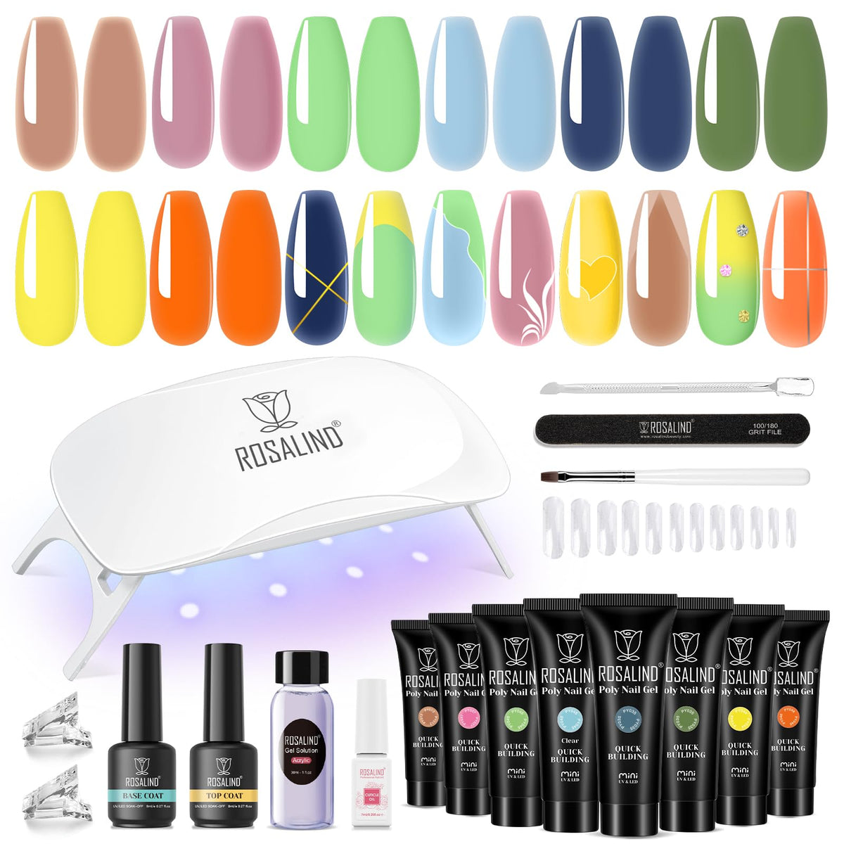 ROSALIND poly nail gel kit with mini lamp enables quick at-home manicures.
