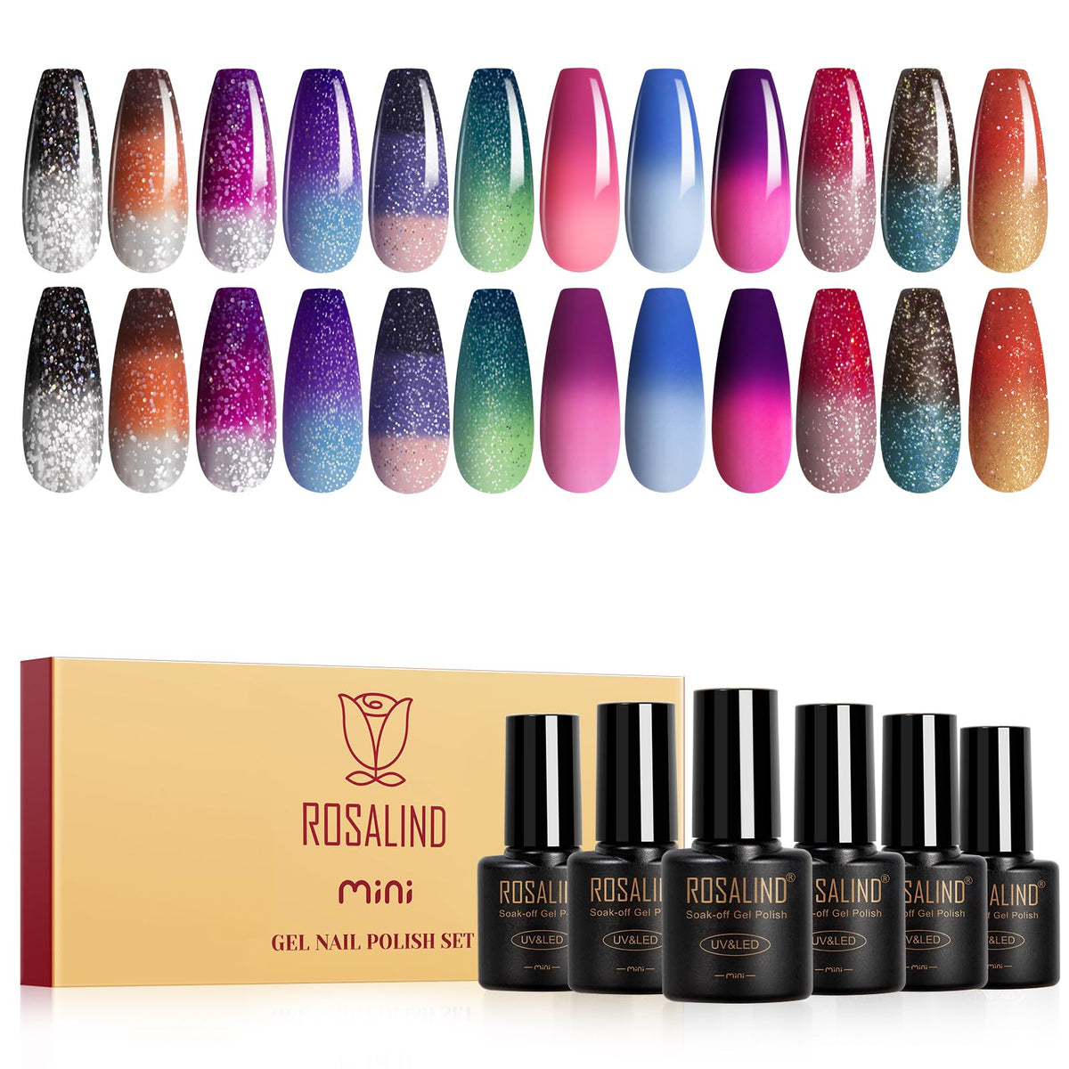 ROSALIND thermal gel polish bottle close-up showing color-changing effect