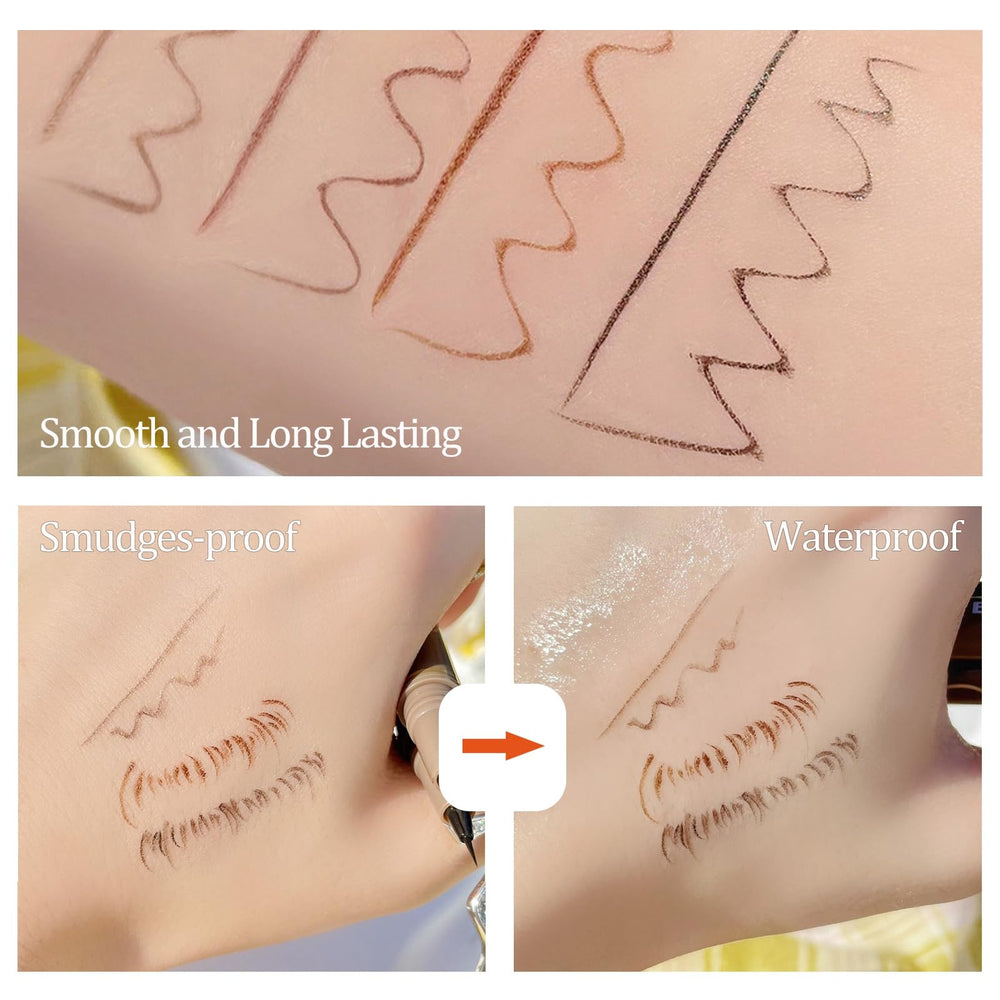 Rosarden Eyeliner swatches on hand show deep black shade.