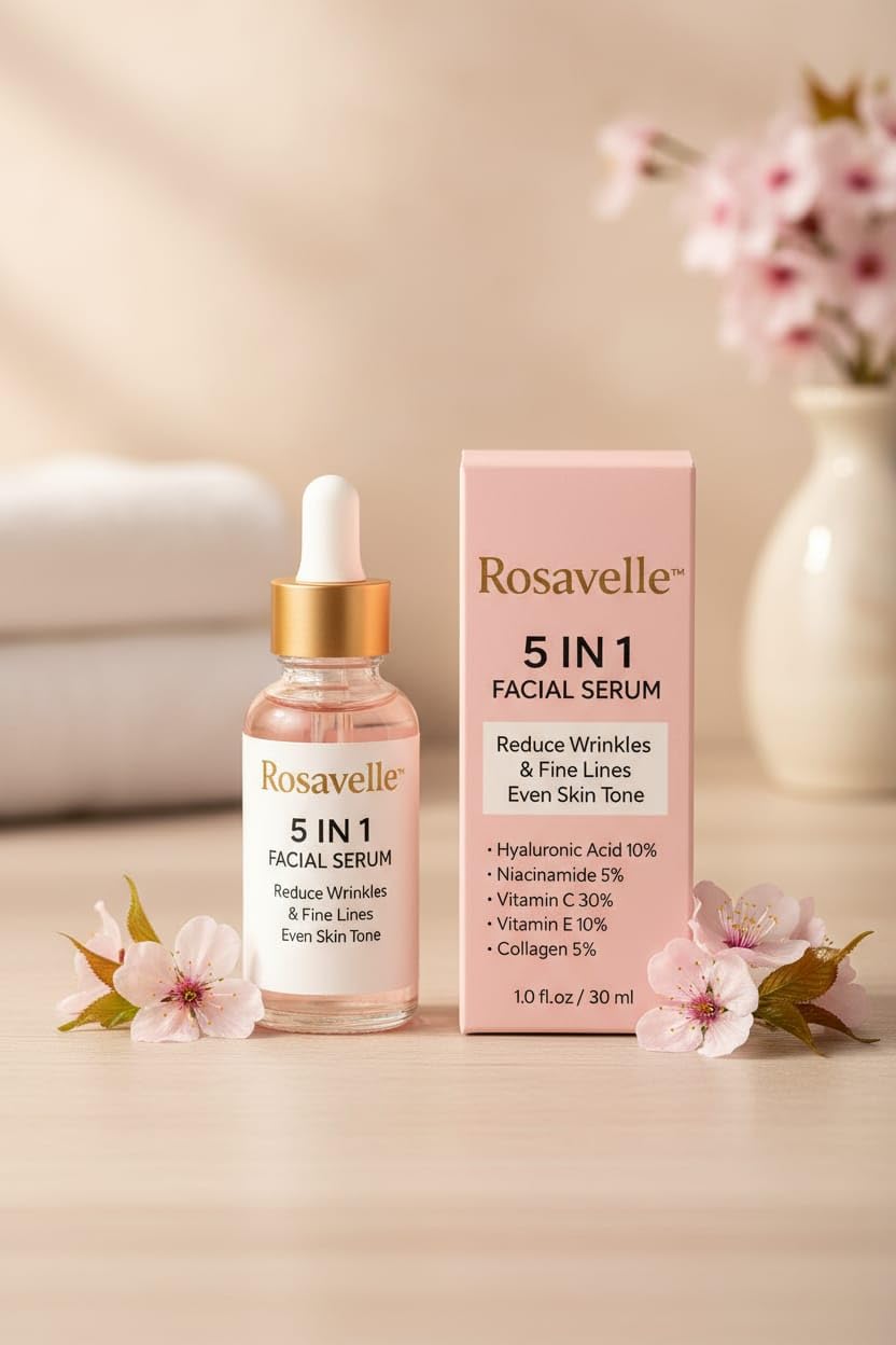 Rosavelle serum applied to face and neck in a daily routine