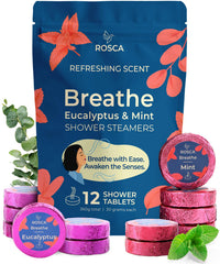 Rosca shower steamers with eucalyptus mint close-up showing essential oils for a refreshing shower