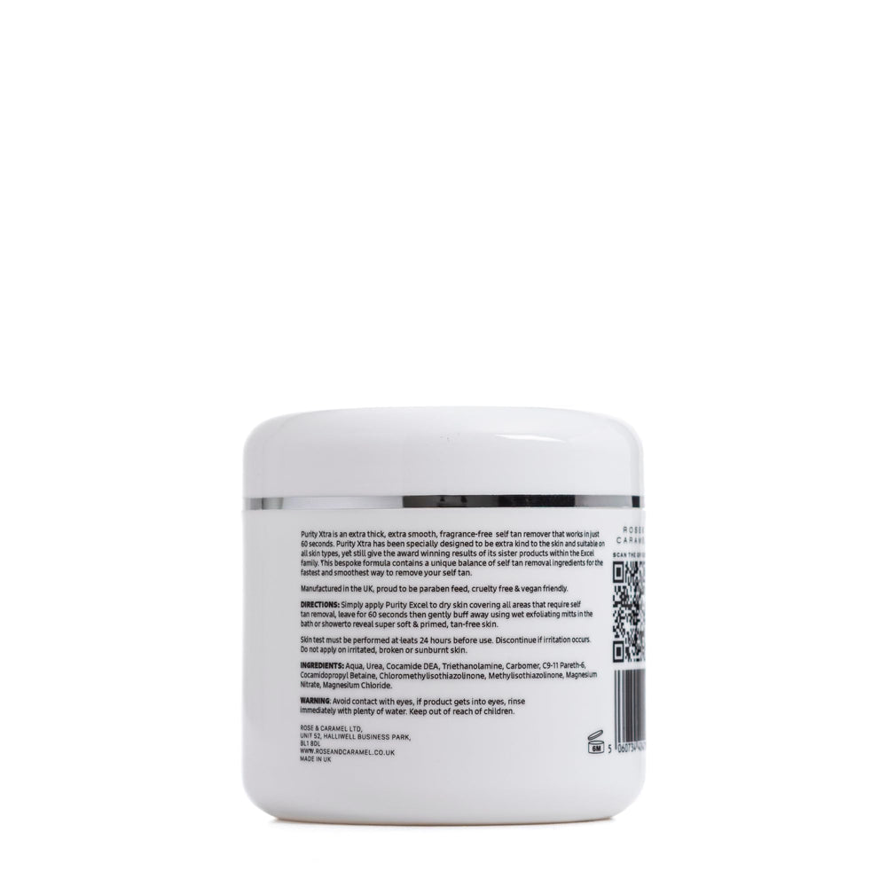 Balanced formula illustration highlighting Purity Xtra ingredients for quick tan removal.