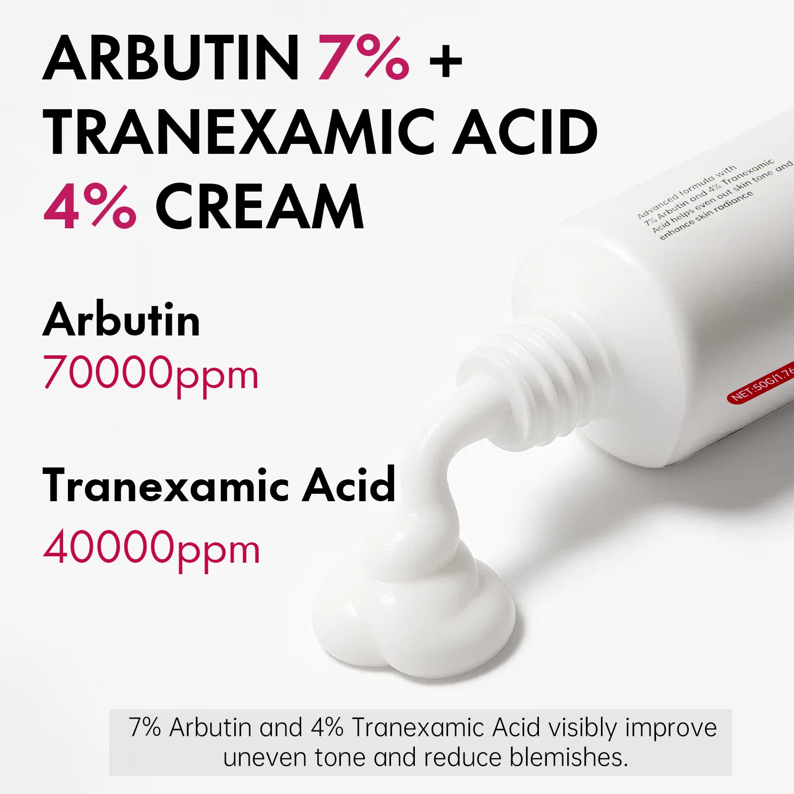 Roseblem tranexamic acid 4 percent ingredient label highlights pigmentation reducing ingredients.