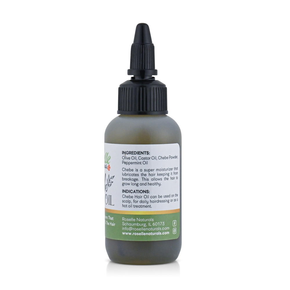 Roselle Naturals Chebe Oil bottle closeup showing premium blend