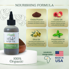 Roselle Naturals Chebe Oil label close-up with authentic Chebe extract