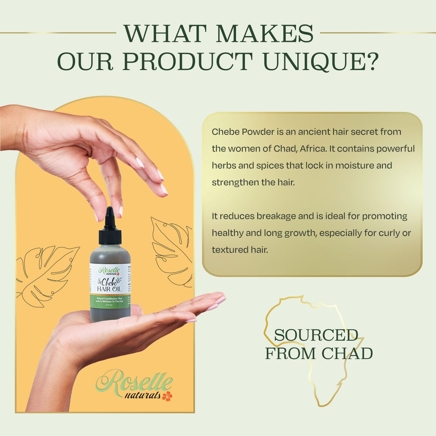Roselle Naturals Chebe Oil packaging box and 4 oz bottle