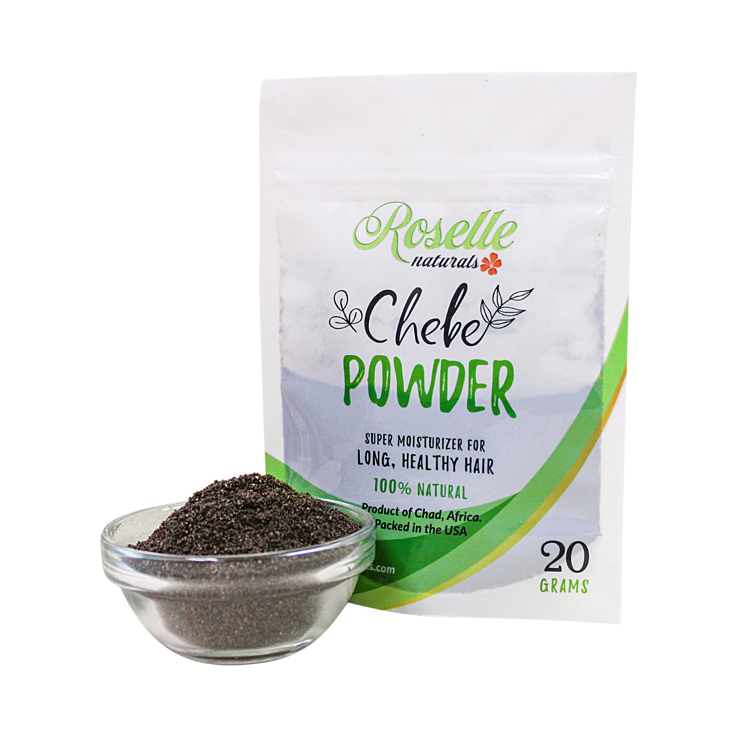 Roselle Naturals Chebe Powder used in scalp massage for moisture and resilience.
