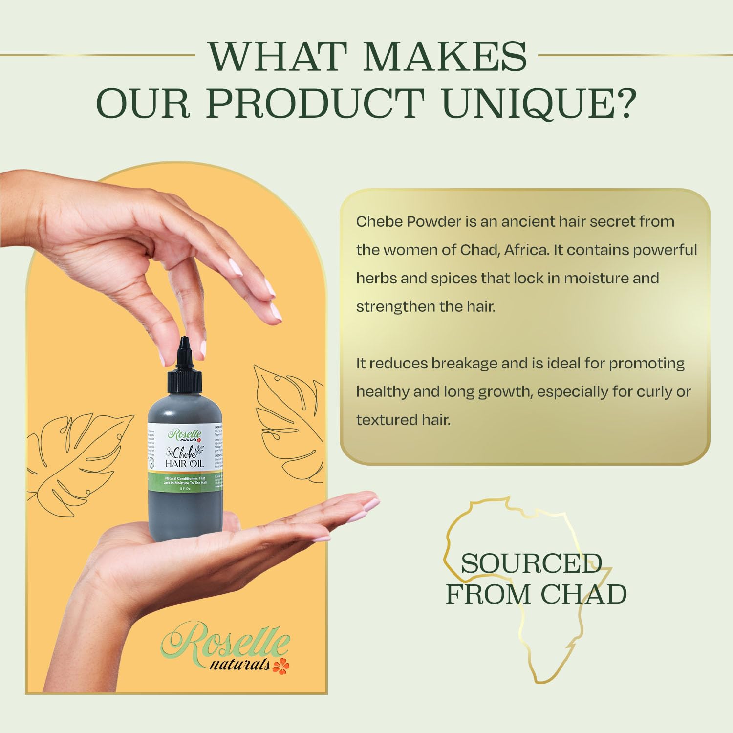Roselle Naturals moisture lock for frizz control and glossy natural hair.