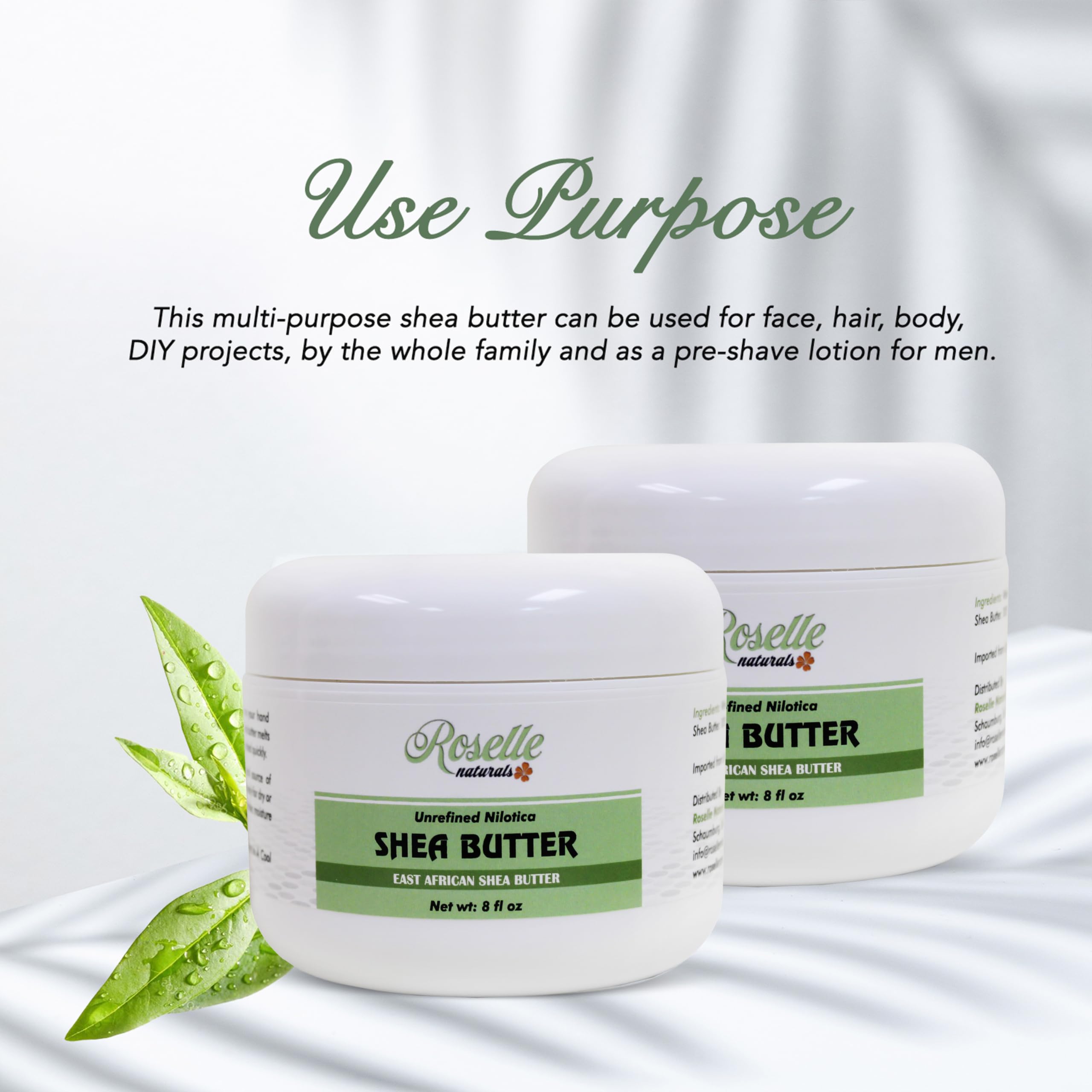 Roselle Naturals Shea Butter for hair care shows versatile smoothing and conditioning benefits.