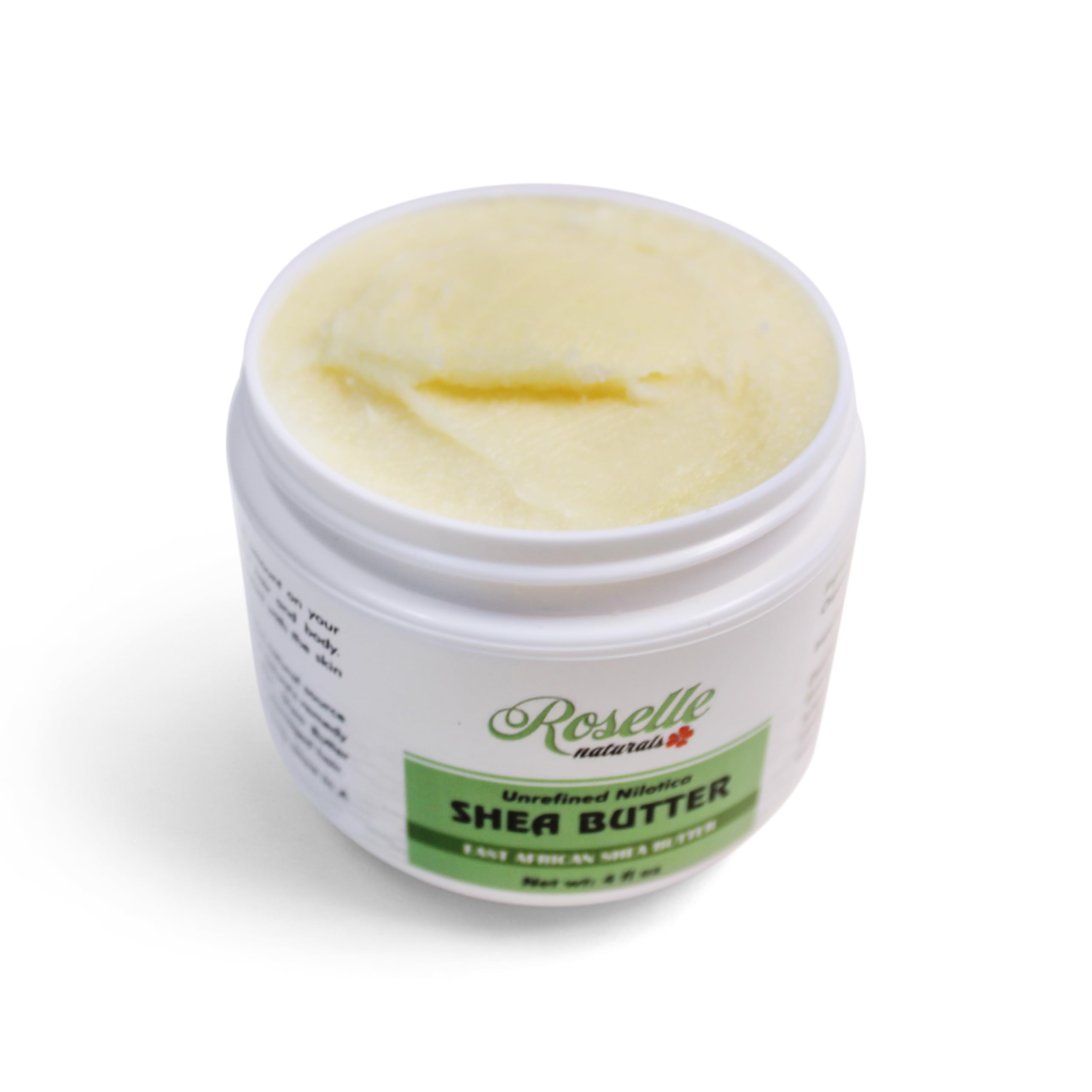 Roselle Naturals 8 oz jar close-up emphasizes creamy texture ideal for body moisture.