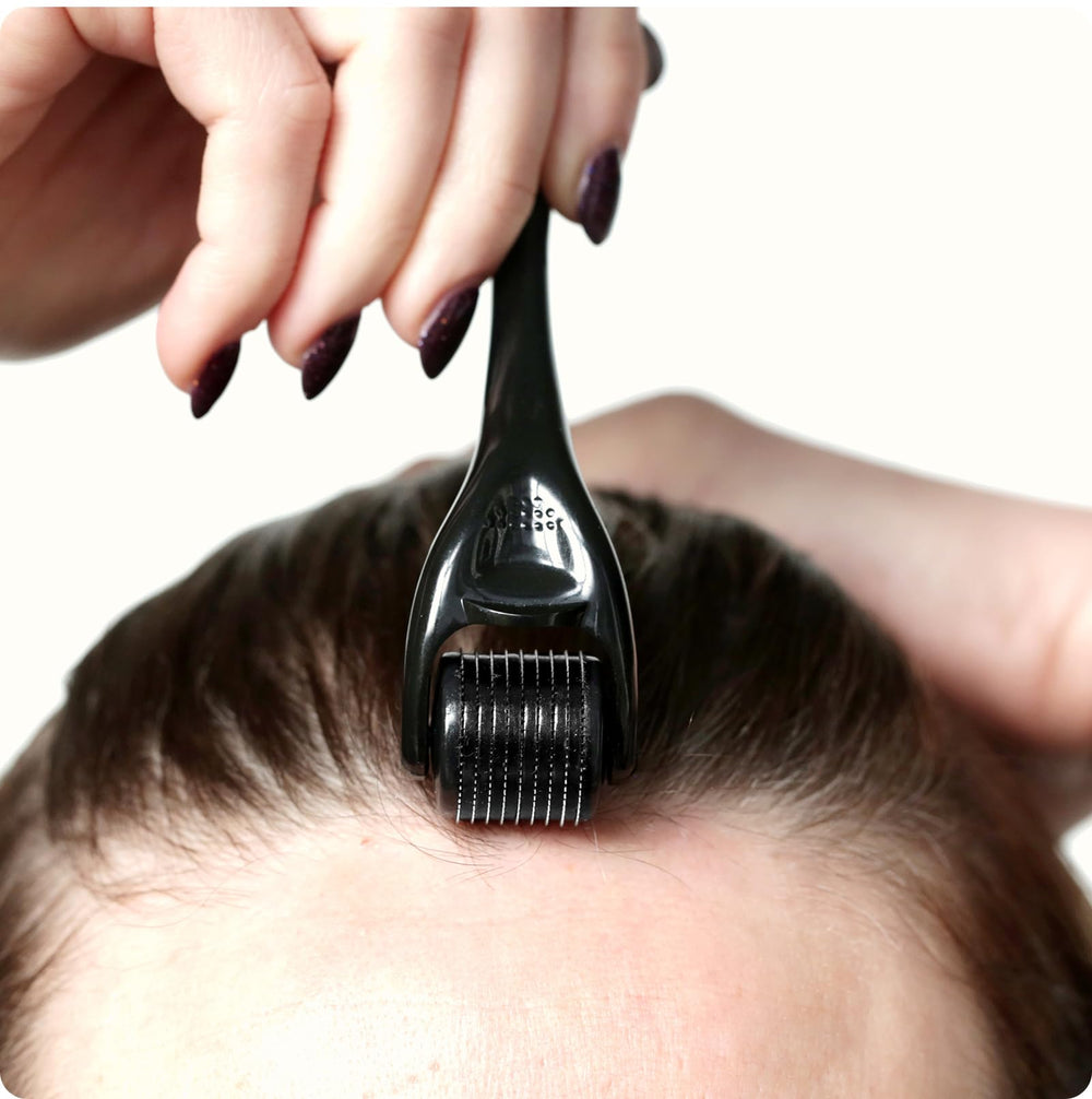 ROSELYNBOUTIQUE Derma Roller applied to beard area for grooming