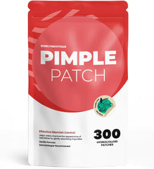 ROSELYNBOUTIQUE pimple patches pack shot showing 300-count pouch for easy acne care.