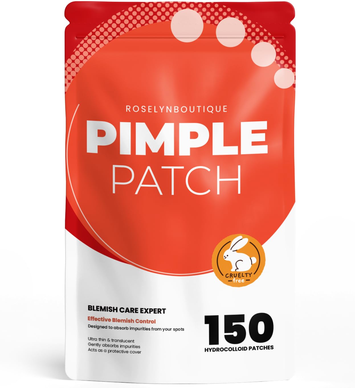 ROSELYNBOUTIQUE pimple patches packaging for convenient overnight blemish care.
