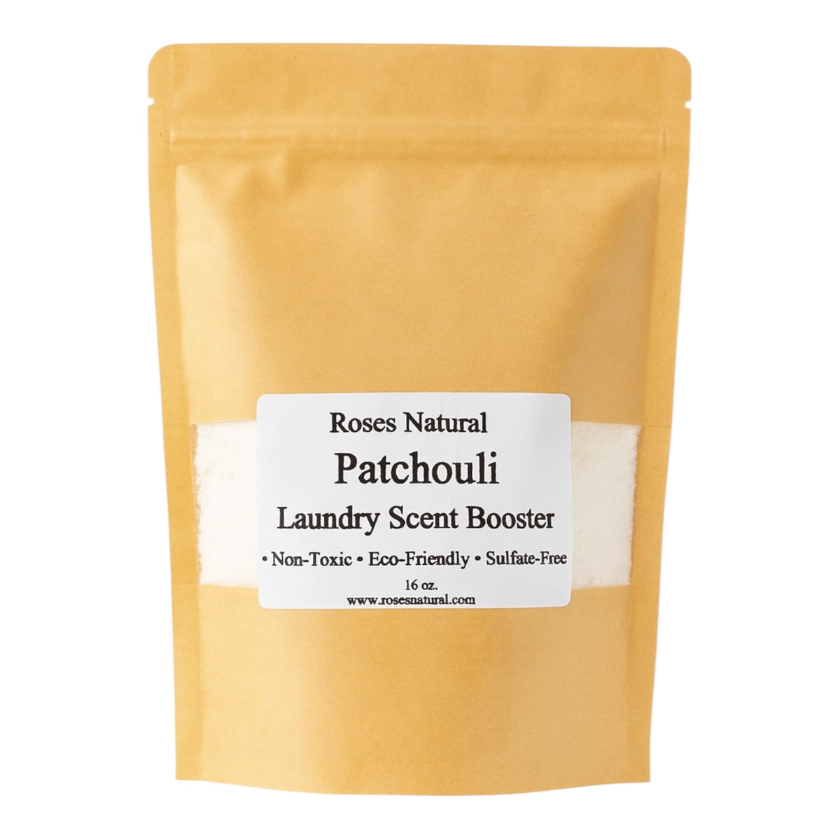 Roses Natural Patchouli In-Wash bottle front shows long-lasting earthy freshness.