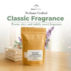 Roses Natural Patchouli In-Wash bottle pour demonstrates easy scent distribution for loads.