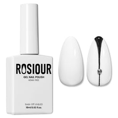 Rosiour white gel nail polish bottle closeup for a pristine, lasting manicure.