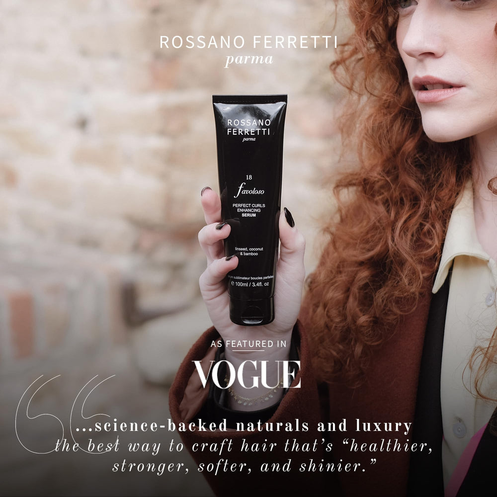 Rossano Ferretti Favoloso packaging shot emphasizes vegan, silicone-free luxury.