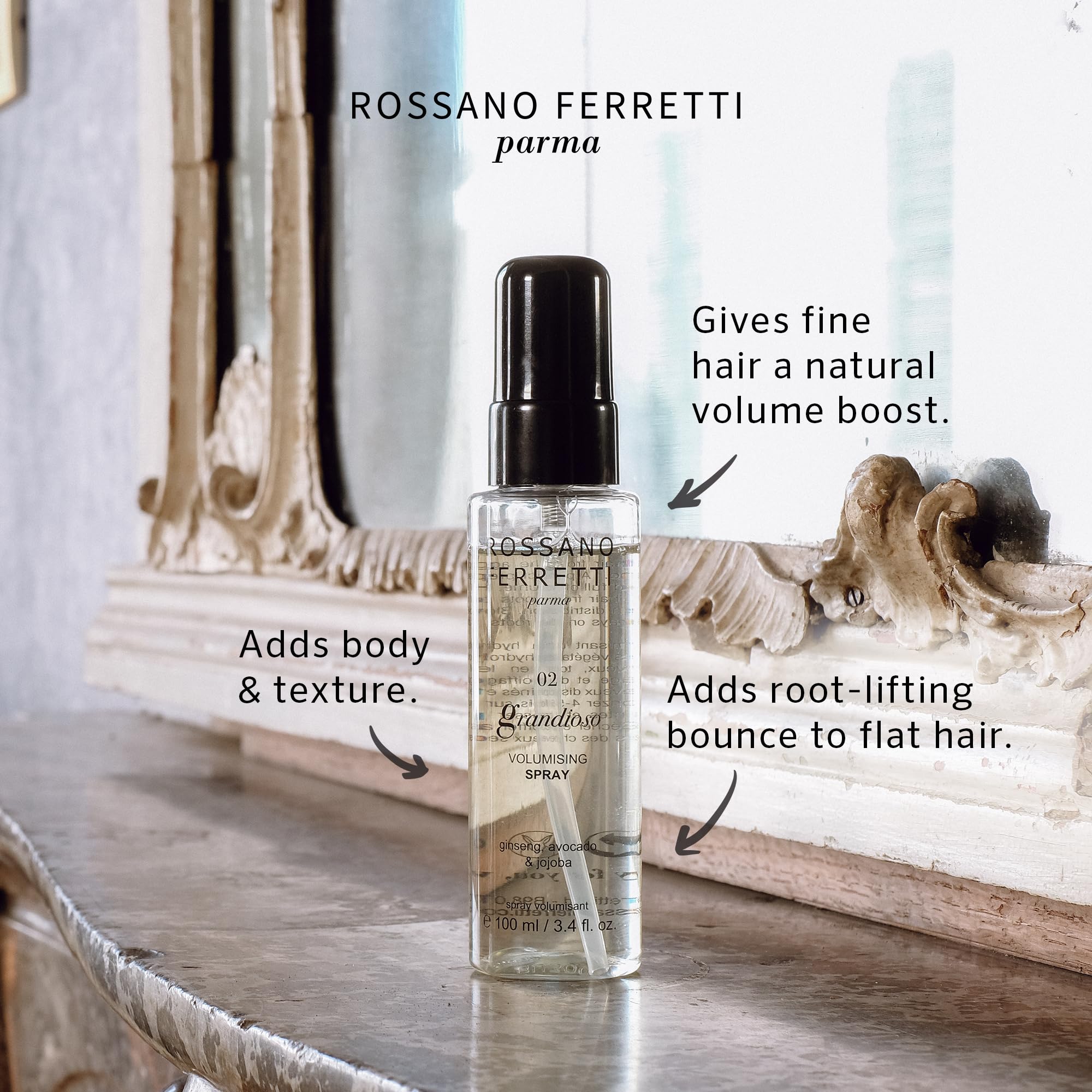 Grandioso volumizing spray adds volume through lengths for fuller hair
