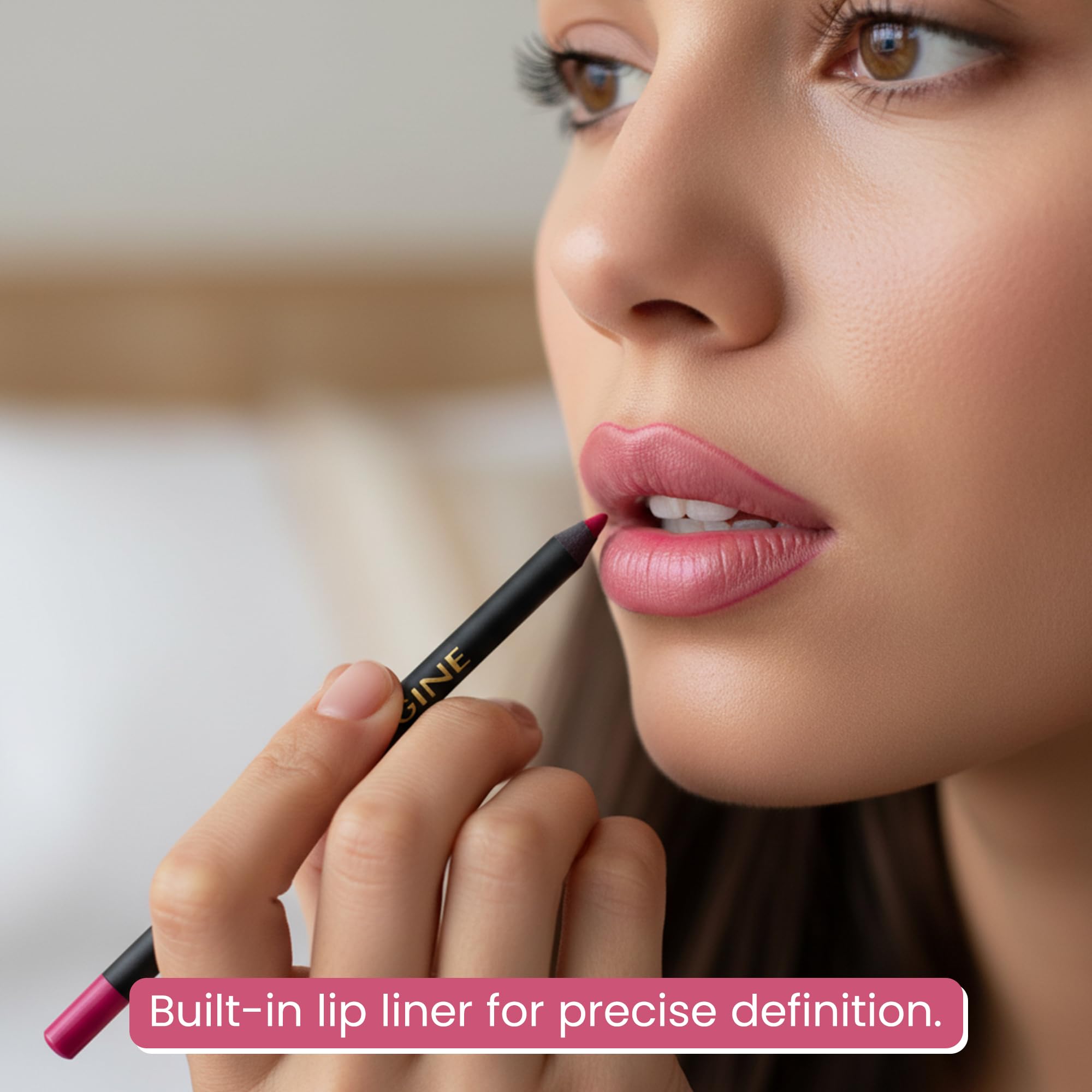 ROUGINE waterproof formula resists smudging during meals and movement.