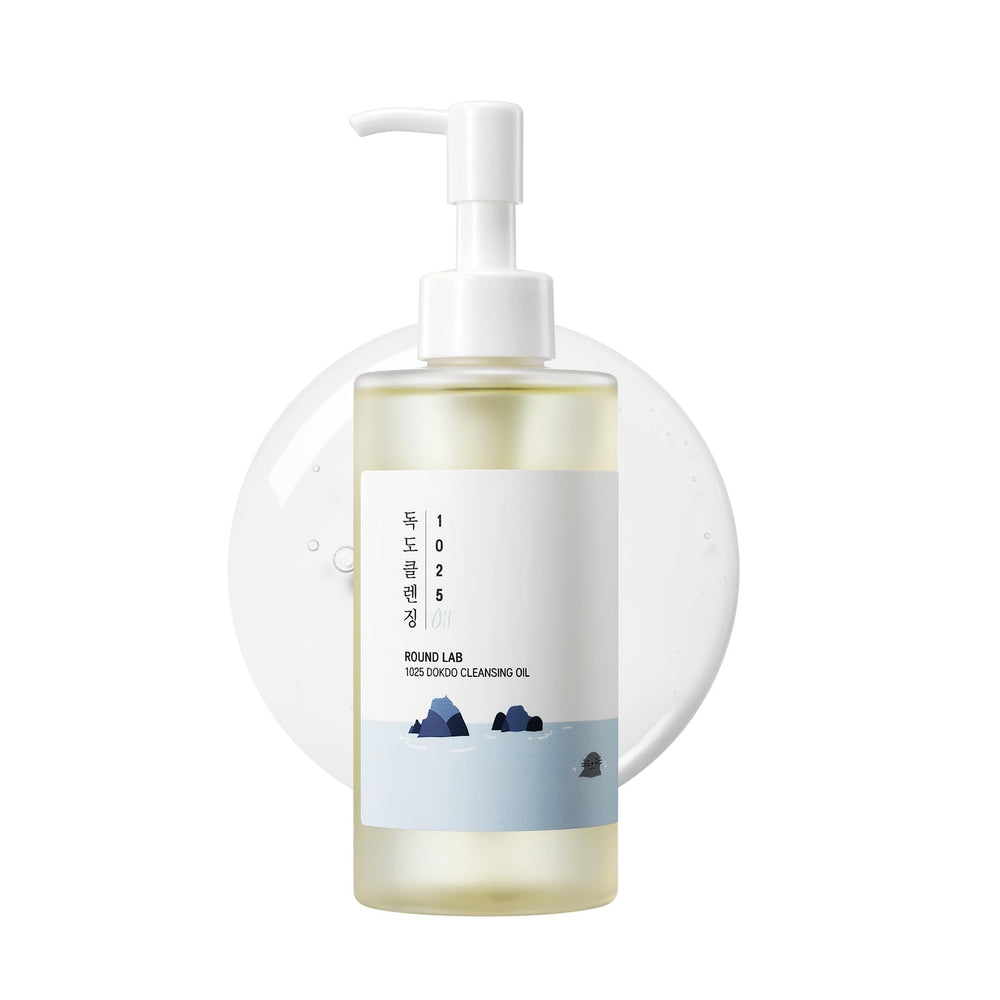 ROUND LAB 1025 Dokdo Cleansing Oil bottle for makeup removal and gentle cleansing.