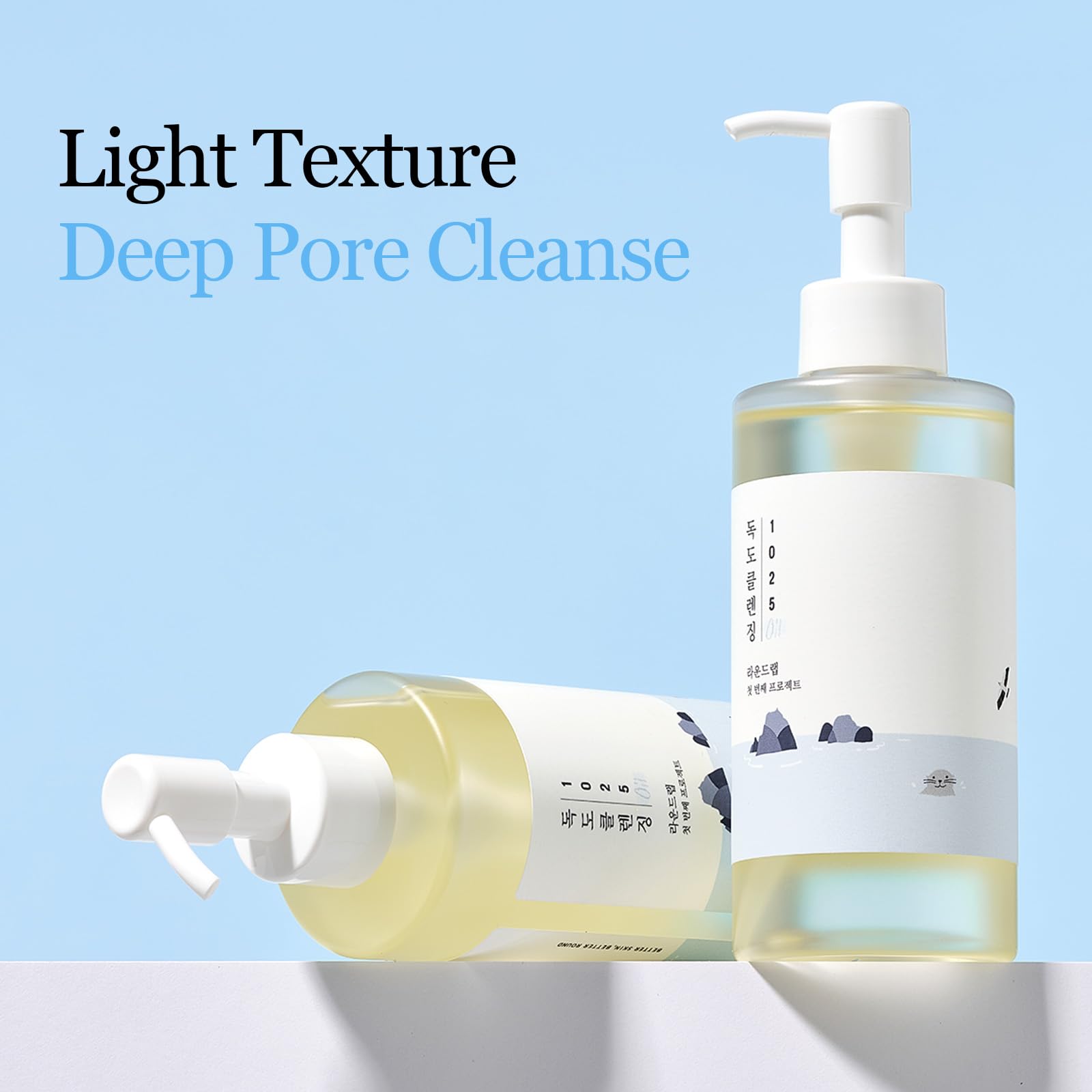 ROUND LAB 1025 Dokdo Cleansing Oil on face showing lightweight texture for sensitive skin.