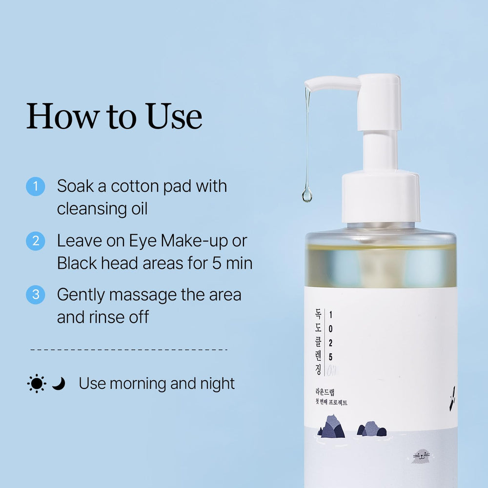 ROUND LAB 1025 Dokdo Cleansing Oil leaves no oily residue after rinse.