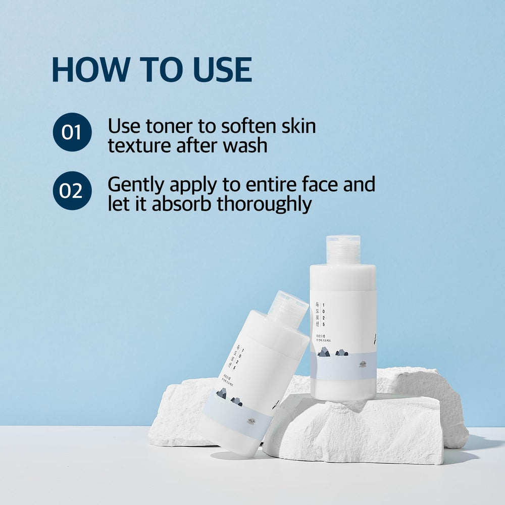 ROUND LAB 1025 Dokdo Lotion smooth skin closeup suggests calm, hydrated skin.