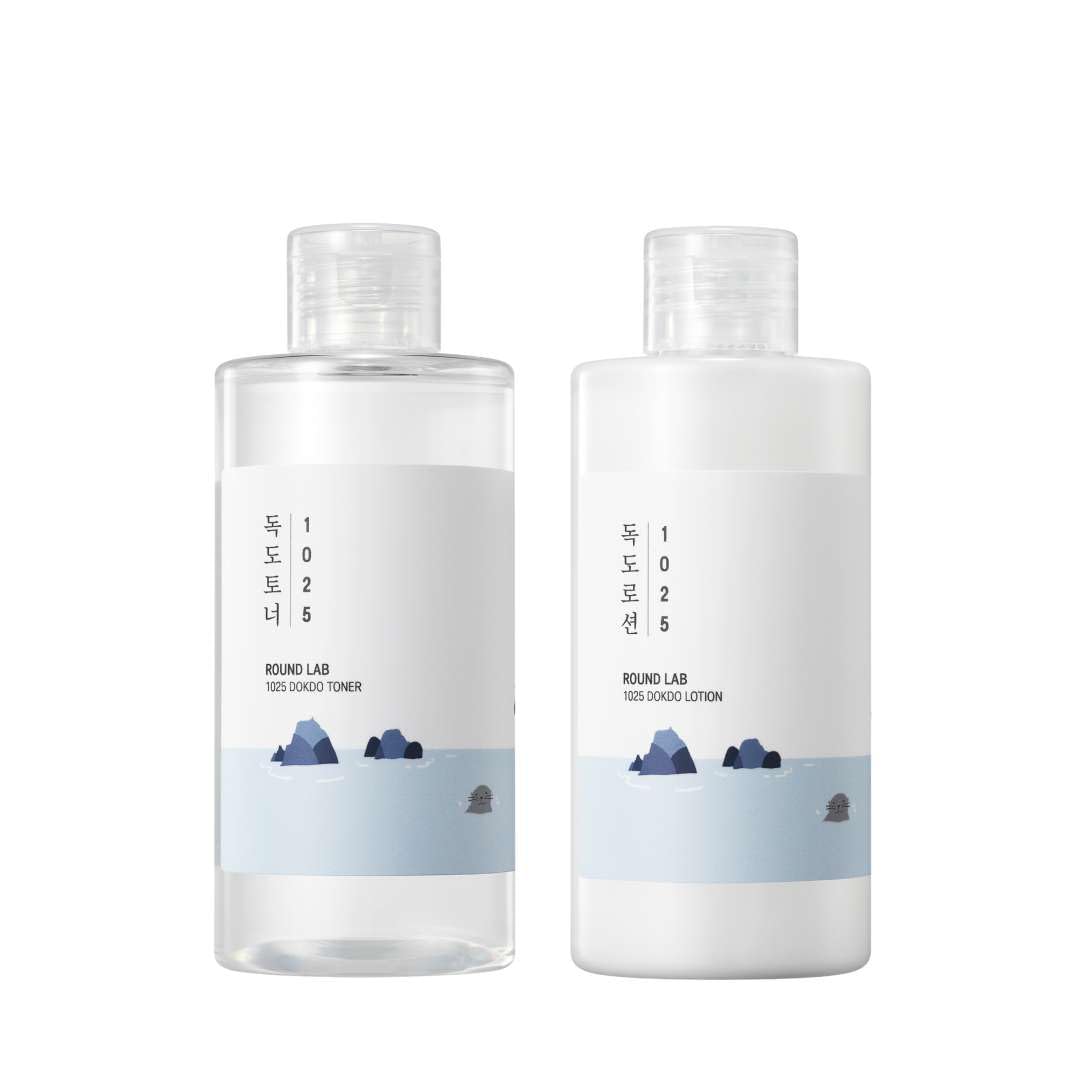 Round Lab 1025 Dokdo Toner bottle with hydrating watery formula.