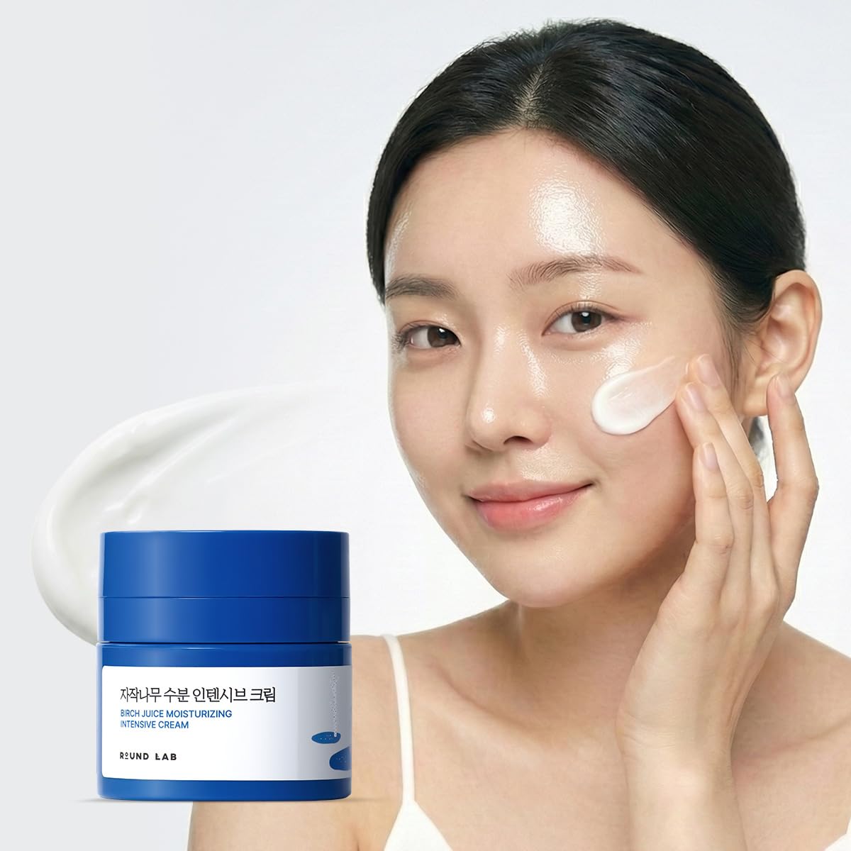 ROUND LAB Birch Juice Intensive Cream close-up texture shows melting cream with lasting comfort.
