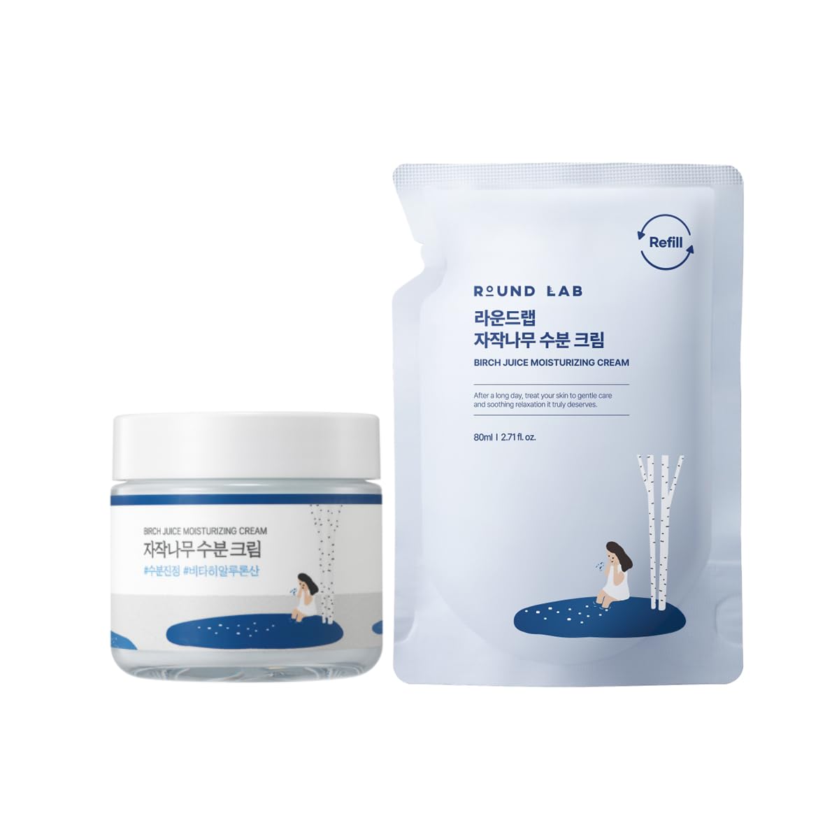 ROUND LAB Birch Juice Cream bottle showing 80 ml hydration for daily use