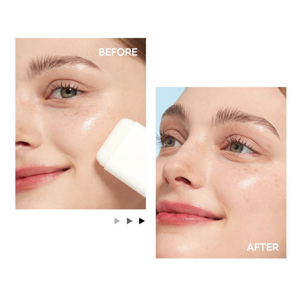 Sunscreen stick on face during outdoor activity provides mess-free coverage.