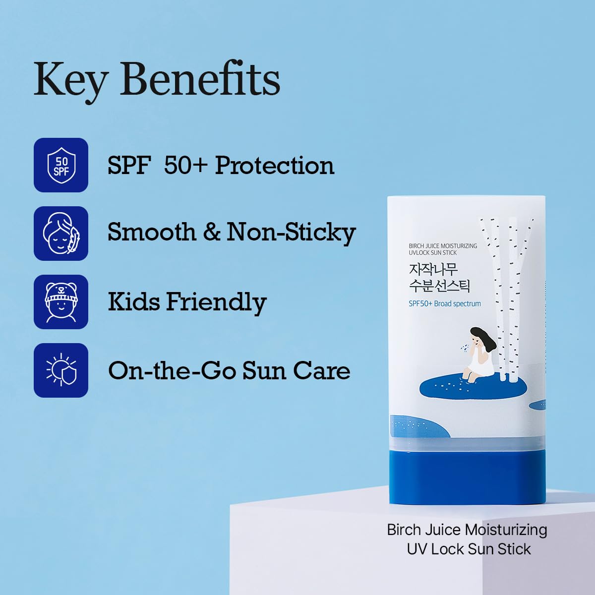 Round Lab sunscreen stick on hand demonstrates quick, mess-free reapplication.