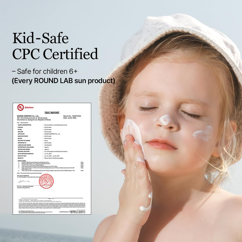 ROUND LAB fragrance-free formula applied on skin suitable for sensitive care.