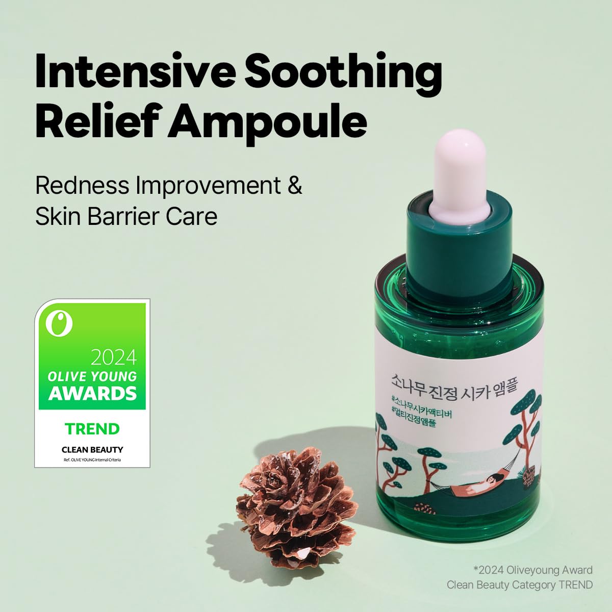 ROUND LAB Pine Calming Cica Ampoule dropper dispensing a clear gel.