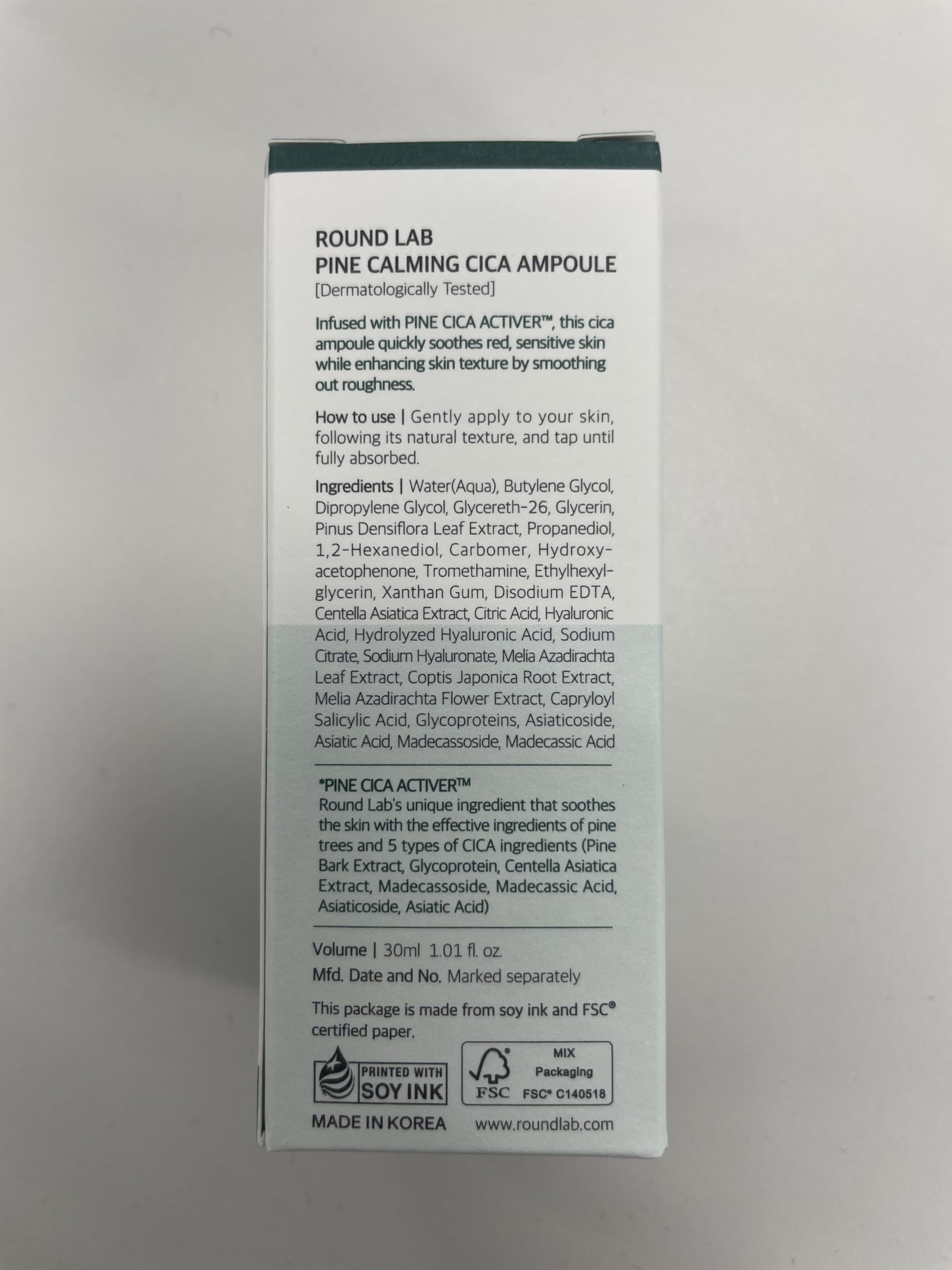 ROUND LAB Pine Calming Cica Ampoule ideal for layering under moisturizer and makeup.