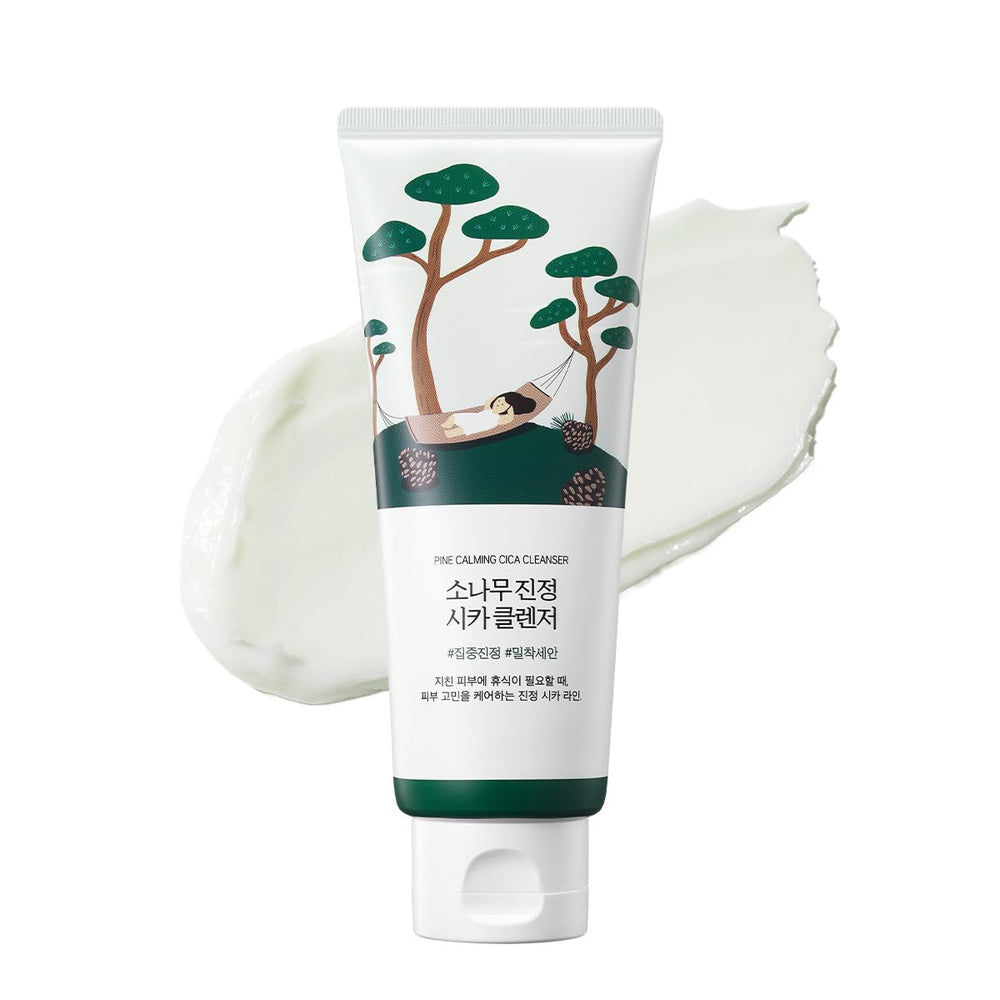 ROUND LAB Pine Calming Cica Cleanser foaming action for deep cleansing.