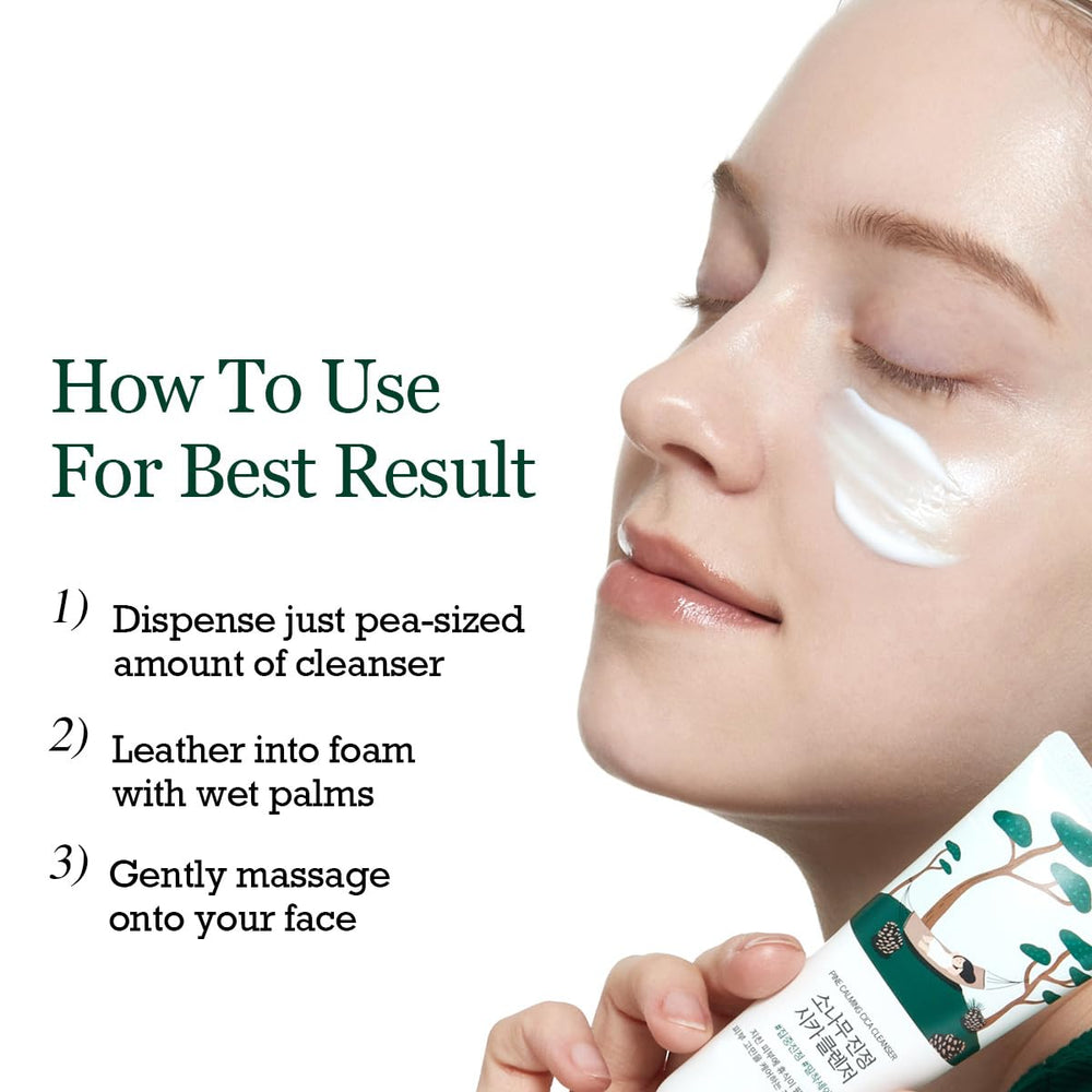ROUND LAB Pine Calming Cica Cleanser foamy lather in action.