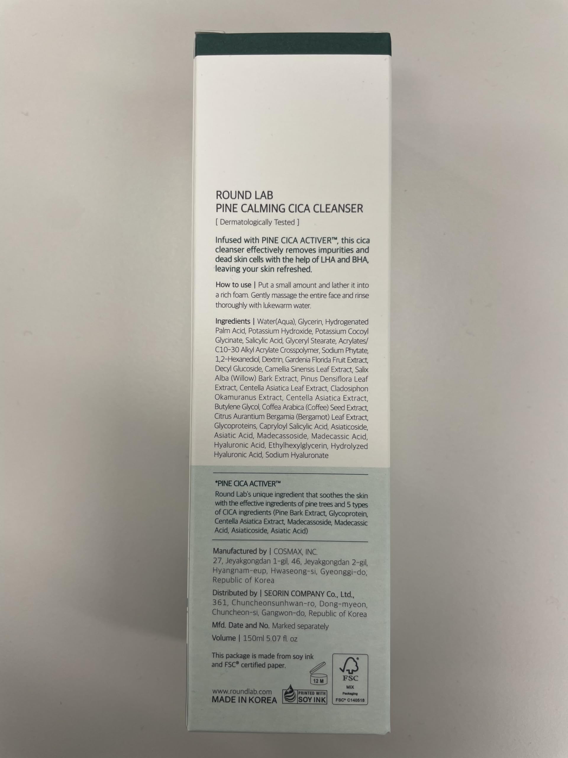 ROUND LAB Pine Calming Cica Cleanser packaging and branding.