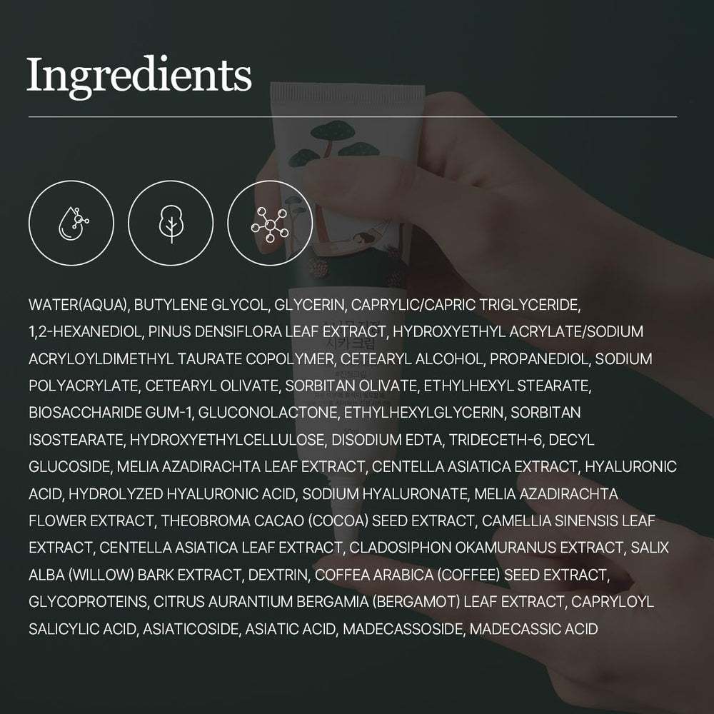 ROUND LAB Pine Calming Cica Cream hyaluronic acid trio boosts hydration.