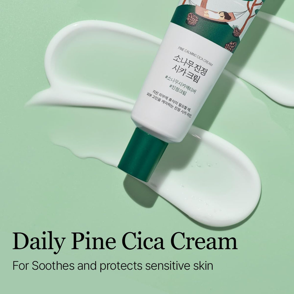 ROUND LAB Pine Calming Cica Cream pump bottle enables easy application.
