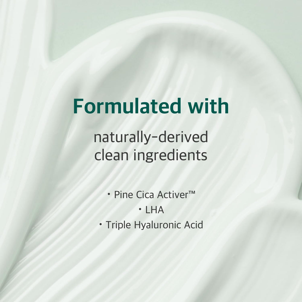 ROUND LAB Pine Calming Cica Cream texture close-up shows a lightweight watery-gel formula.