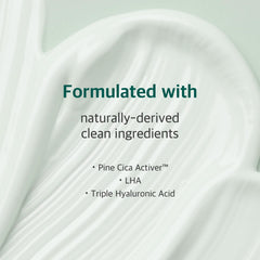 ROUND LAB Pine Calming Cica Cream texture close-up shows a lightweight watery-gel formula.