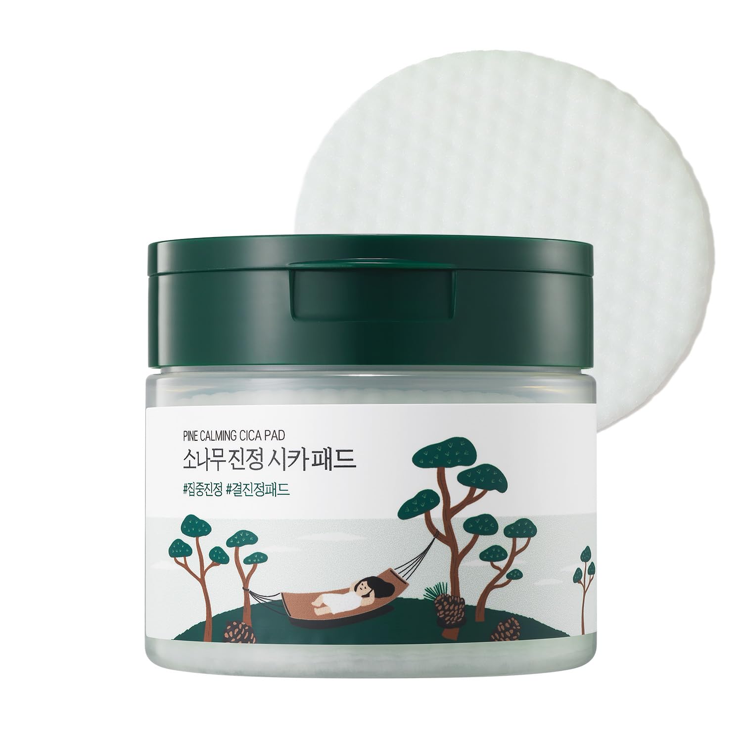 ROUND LAB Pine Calming Cica Pad used daily to soothe irritated skin.