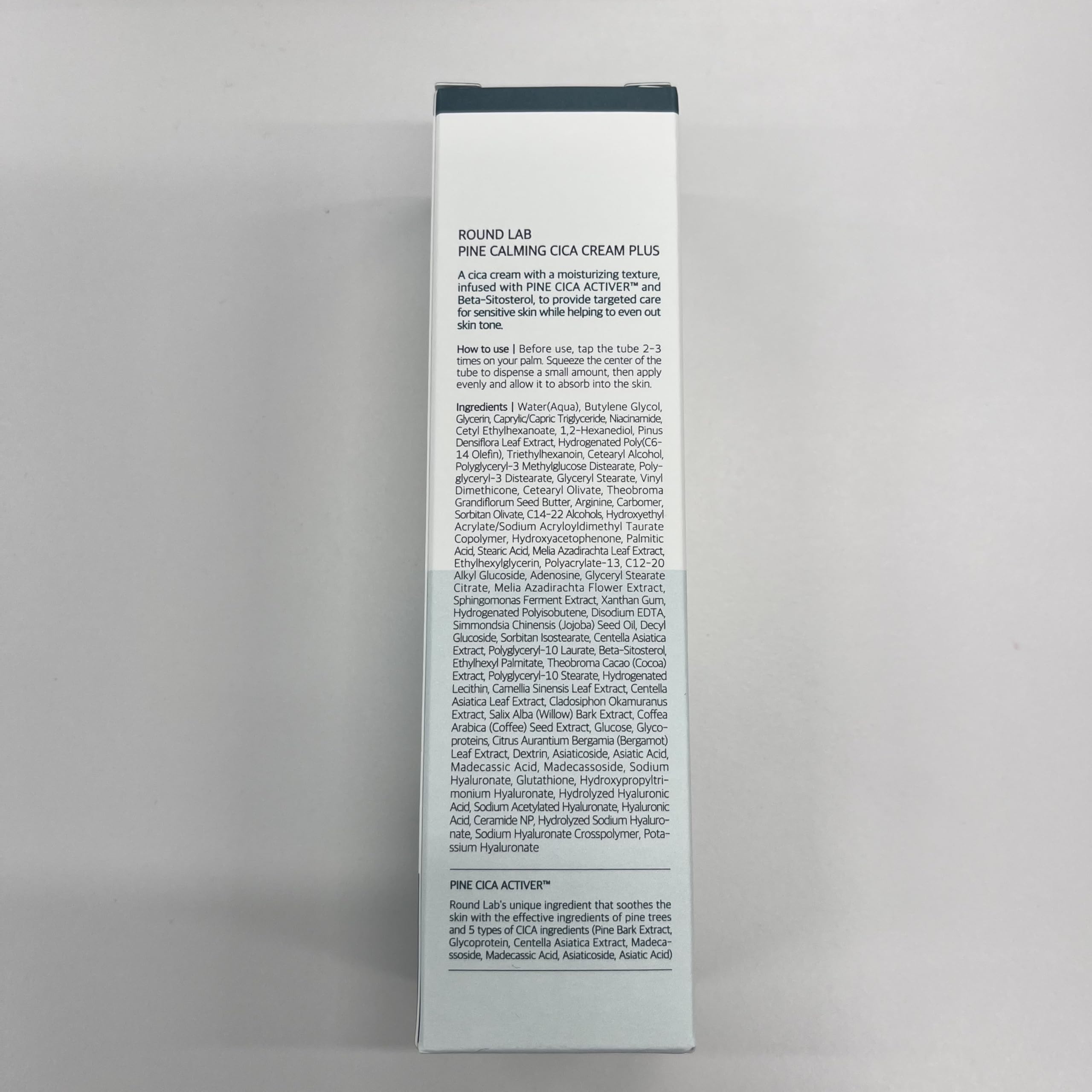 ROUND LAB Pine Cica Calming Cream Plus sunlit shot suggests everyday blemish care possibilities.