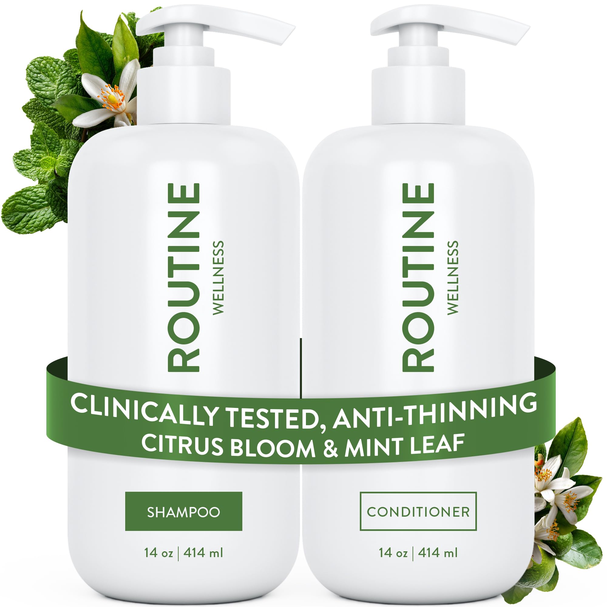 Routine Wellness anti-thinning set packaging for fuller-looking hair.