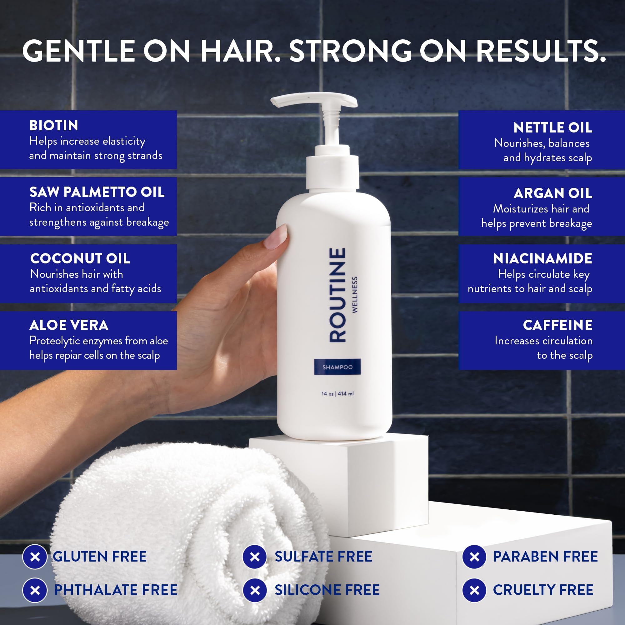 Routine Wellness Color Safe Shampoo preserves color while cleansing and strengthening strands.