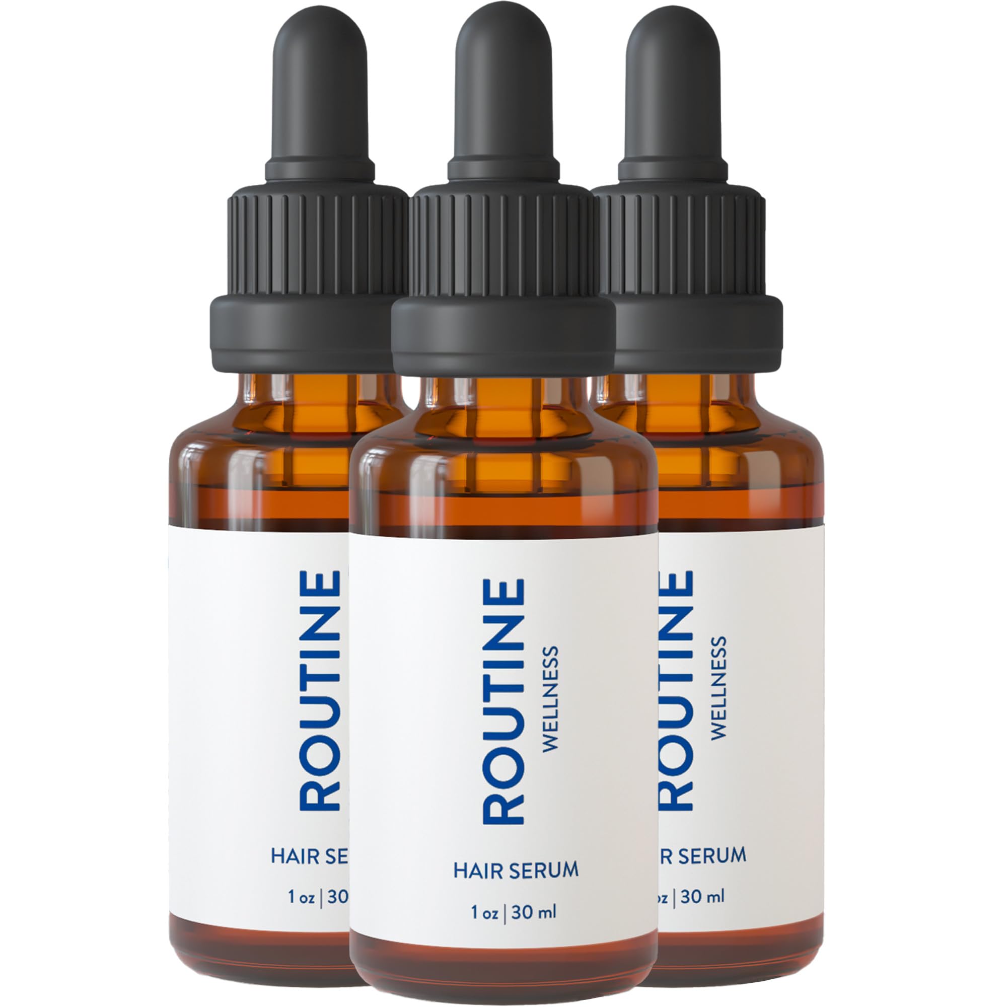 Routine Wellness hair serum bottle closeup showing plant-based formula for thinning hair