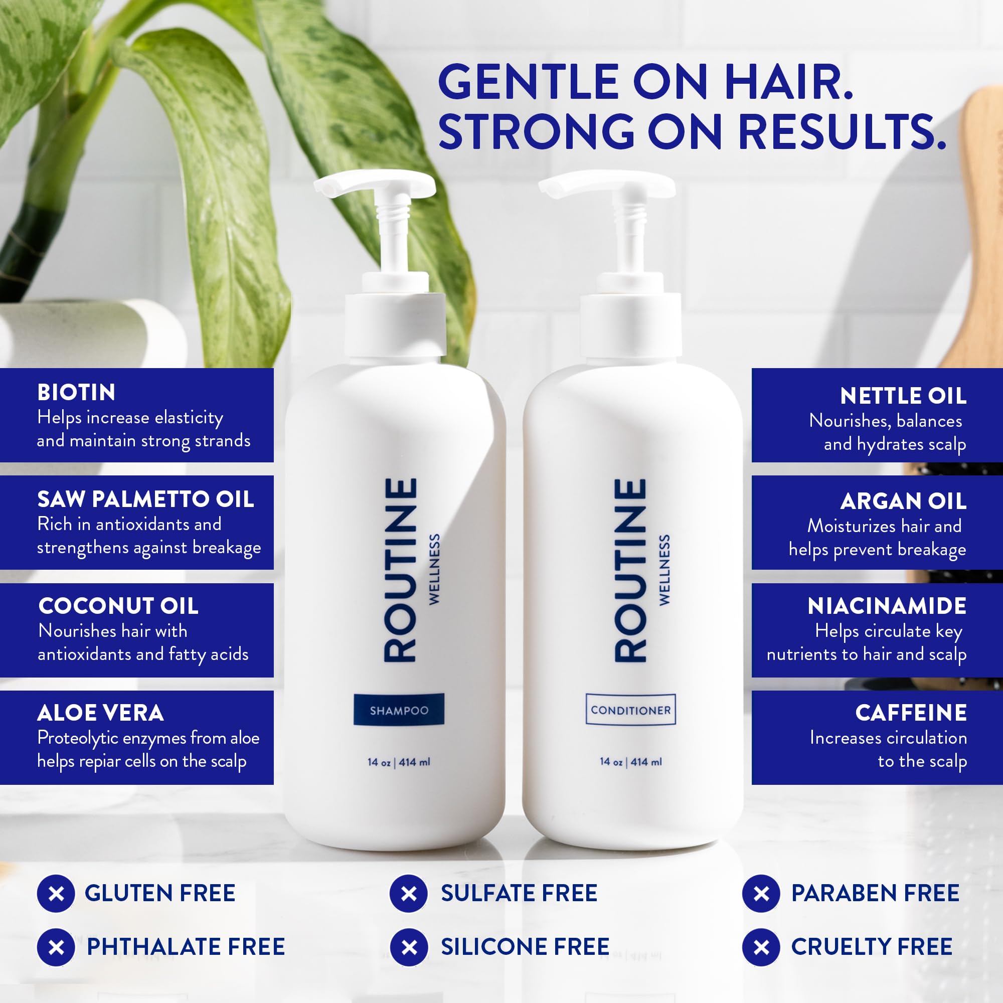 Routine Wellness pea peptides highlight strengthening strands.