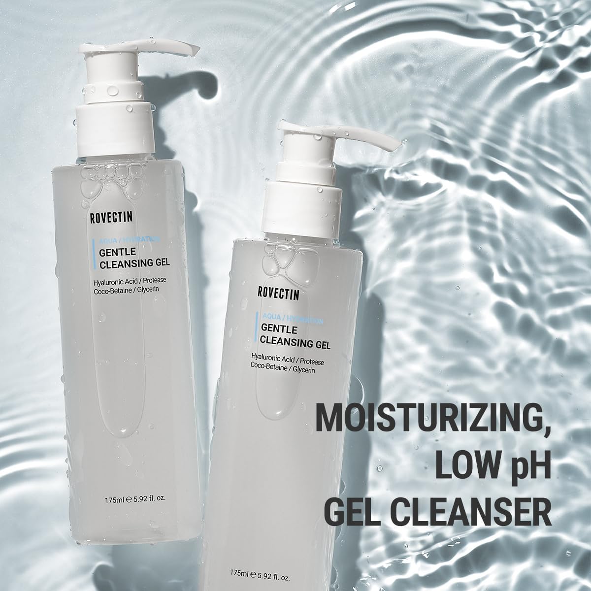 ROVECTIN Aqua Cleansing Gel lather detail highlighting low-pH gentle cleansing.